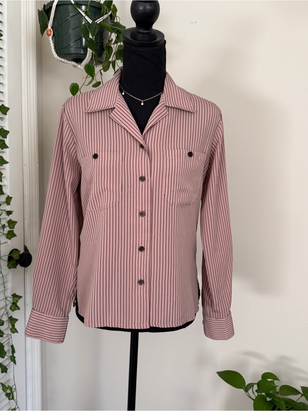 Notations Petite Brown Striped Blouse
